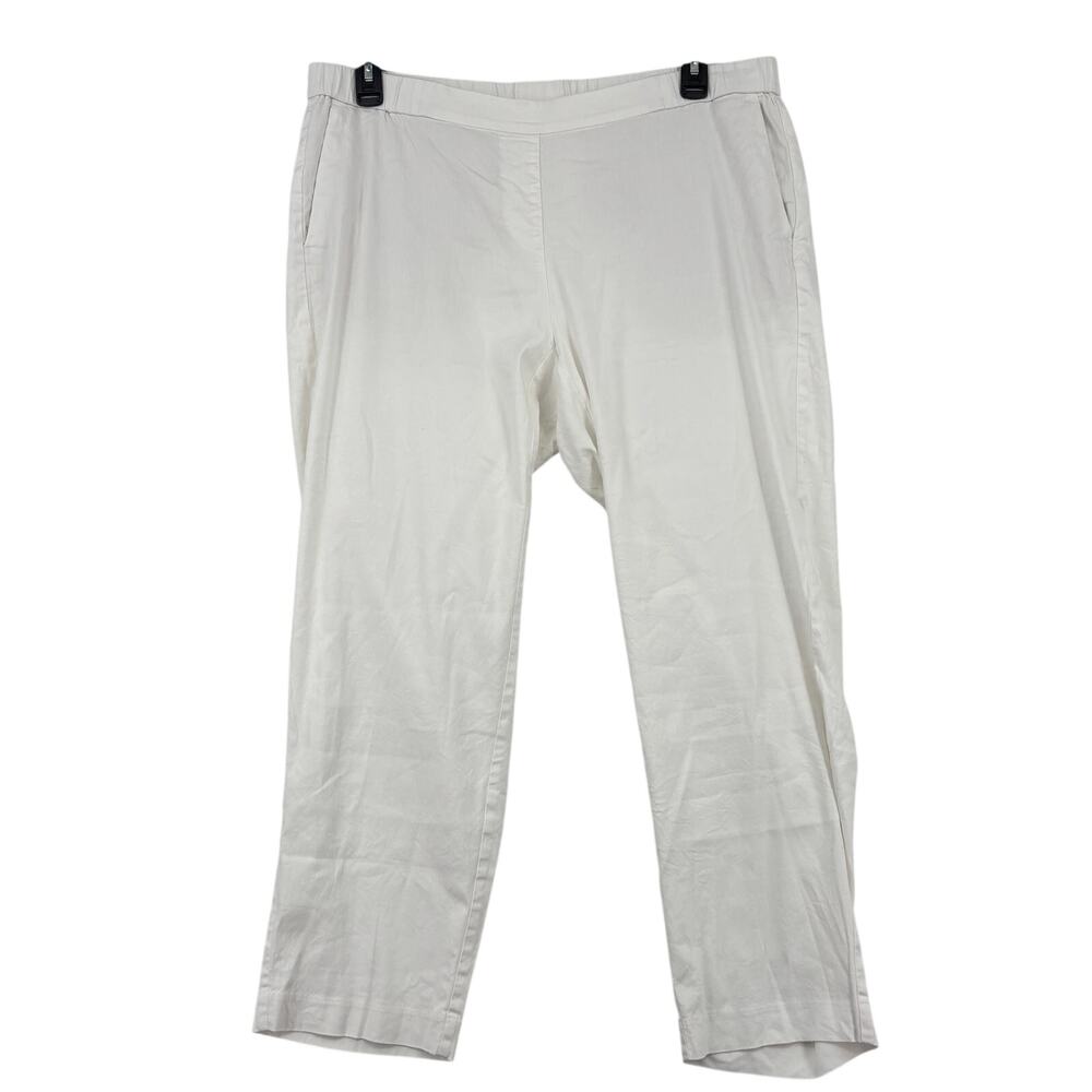 J Jill Crop Pants Size XL Tall White Linen Stretch Pull On Pockets High Rise